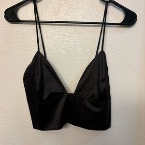 Black Satin Crop Top